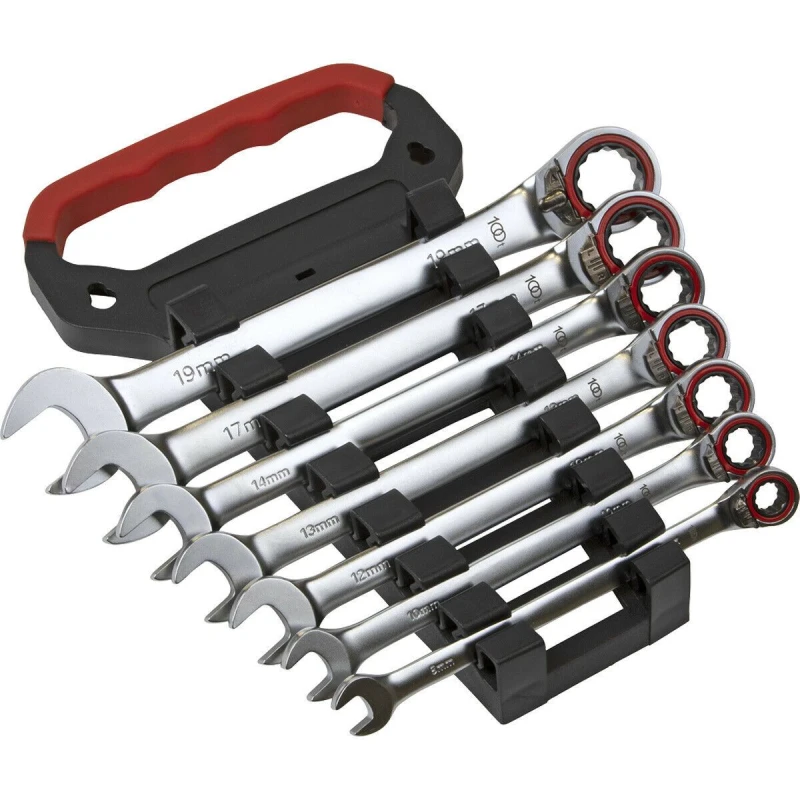 Image of Loops 7pc Reversible Ratchet Combination Spanner Set - 12 Point Metric Moving Socket Multi