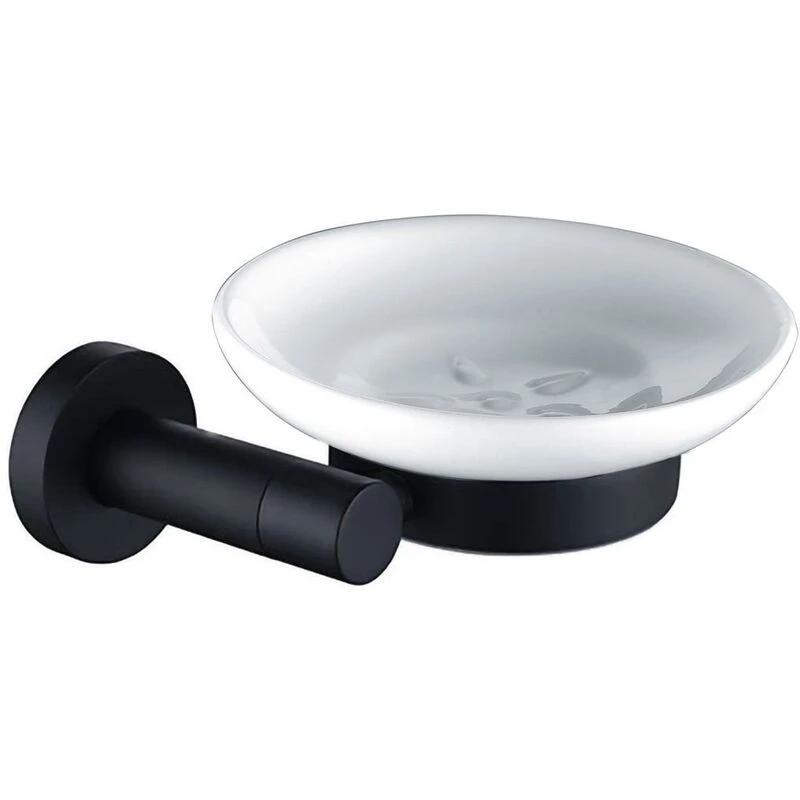 Image of Nes Home Modern Round Matte Black Ceramic Soap Dish Black unisex