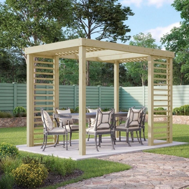 Image of Rutland County Garden Furniture Ltd Panel Pergola - Wood - L240 x W300cm - Rustic Brown in Light Green Light Green Unisex
