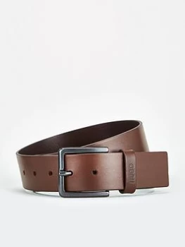 Image of HUGO Gionio Leather Belt - Dark Brown, Size 95 Cms, Men