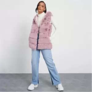 I Saw It First Sleeveless Hooded Faux Fur Gilet - Pink