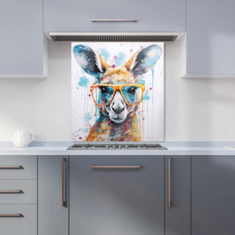 Image of Warren Reed Designer Splashart Kangaroo In Glasses Kitchen Splashback