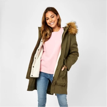 image of Jack Wills Quinn Quilted Parka Jacket - Olive