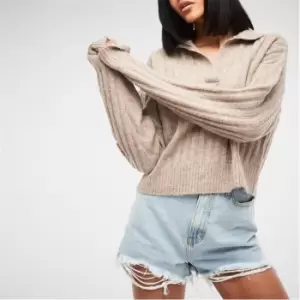 image of Missguided Tall Collared Rib Knit Jumper - Brown