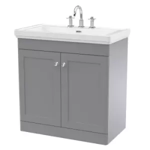 image of Nuie Classique 800mm Floor Standing 2-door Unit & Basin 3 Tap Holes - Satin Grey