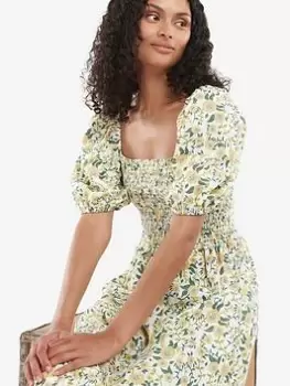 Image of Barbour Bloomfield Square Neck Floral Dress - Yellow, Yellow, Size 14, Women