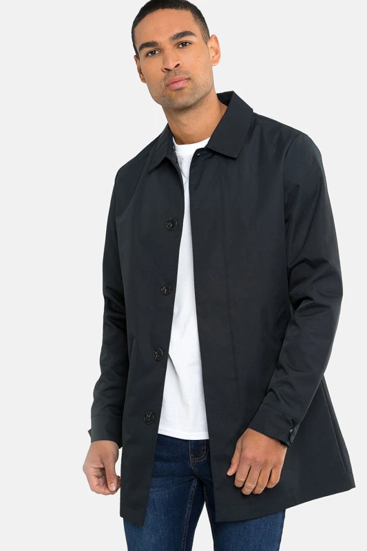 Image of Threadbare 'Gretna' Showerproof Longline Tailored Mac Navy