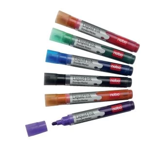 image of Nobo Drymarker for Drywipe Flipchart and OHP Bullet Tip Assorted Pack of 6 Markers