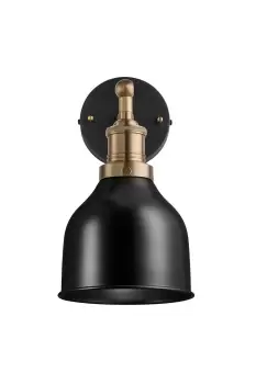 image of Brooklyn Cone Wall Light, 7 Inch, Black, Brass Holder