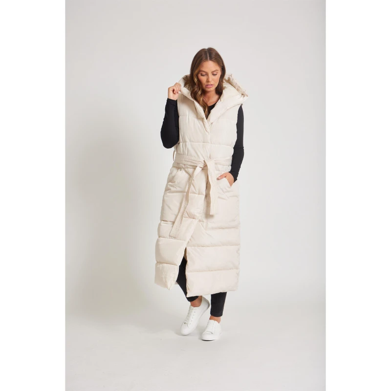 Image of Be You Longline Belted Padded Gilet - Cream Cream 8