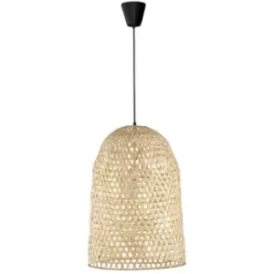 Image of Merano - Albuquerque Dome Pendant Ceiling Light Natural Bamboo Black Fabric Wire, Base LED E27