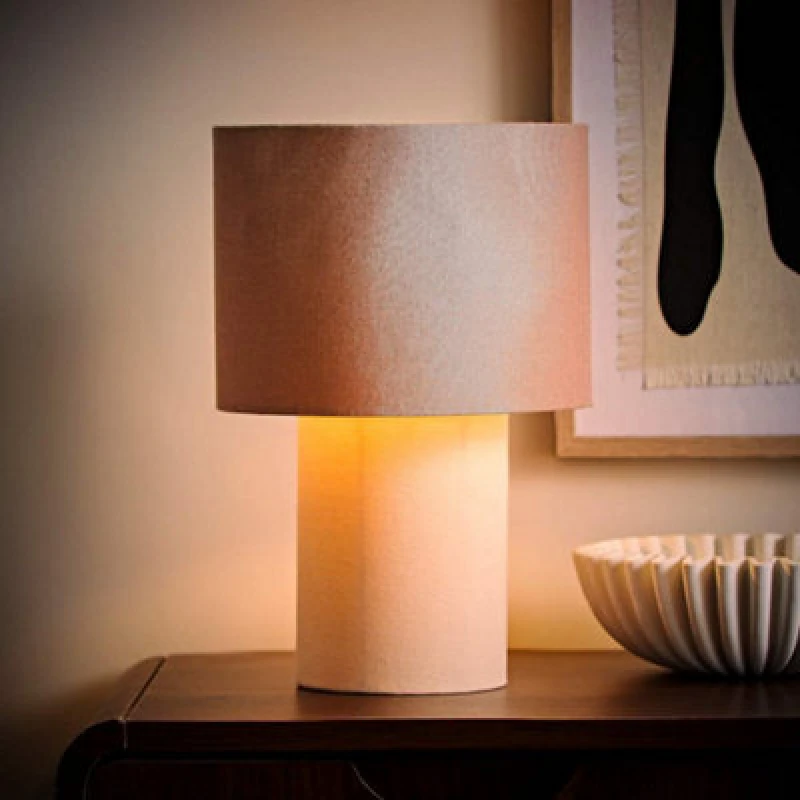 Image of ValueLights ValueLights Bobby Colour Clash Duo Fabric Table Lamp with LED Bulb in Natural Natural One Size Unisex 5059406070112