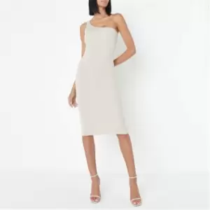 image of Missguided One Shoulder Knit Midi Dress - Neutral