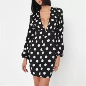 Missguided Tall V Neck Button Down Mini Ls Polka - Black