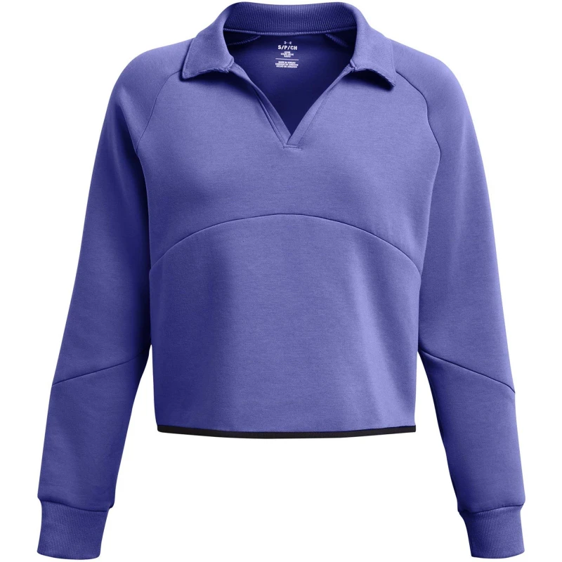 Image of Under Armour Womens Unstop Rugby Cropped Crew Sweatshirt Purple female 8 (XS)