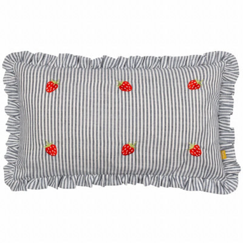 Image of Furn Furn Les Fruites Embroidered Ruffle Cushion in Navy Size: 30cm x 50cm Navy 30cm x 50cm Unisex 5025532852960