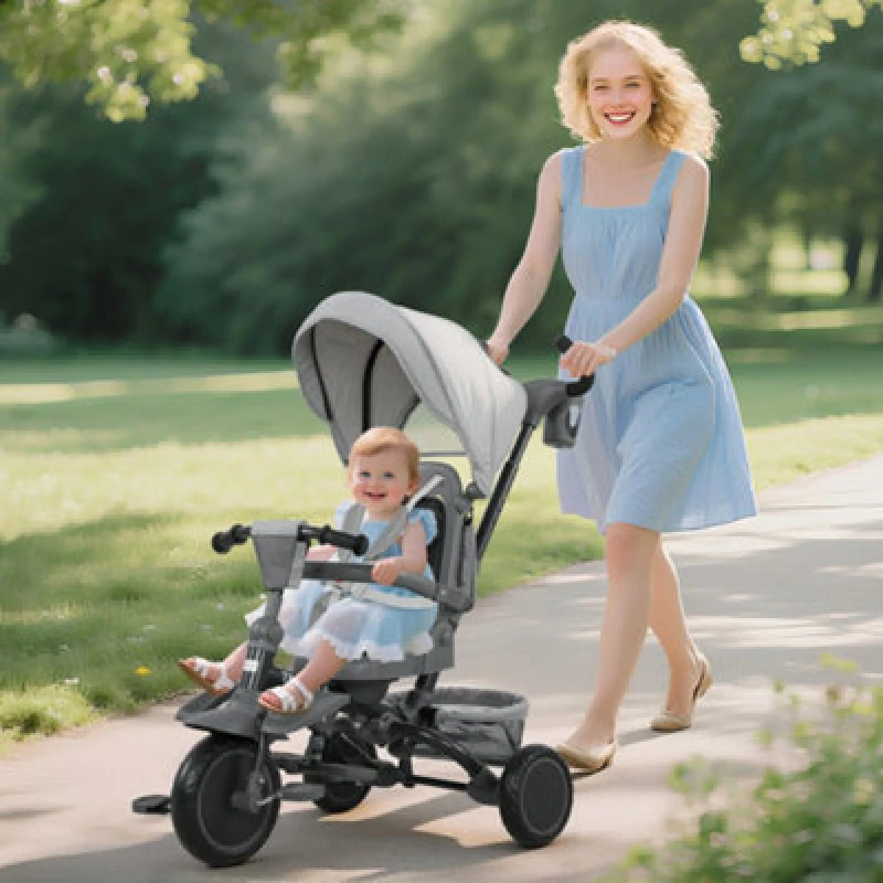 Image of Aiyaplay 6 In 1 Kids Trike, Toddler Tricycle With Parent Handle, Grey