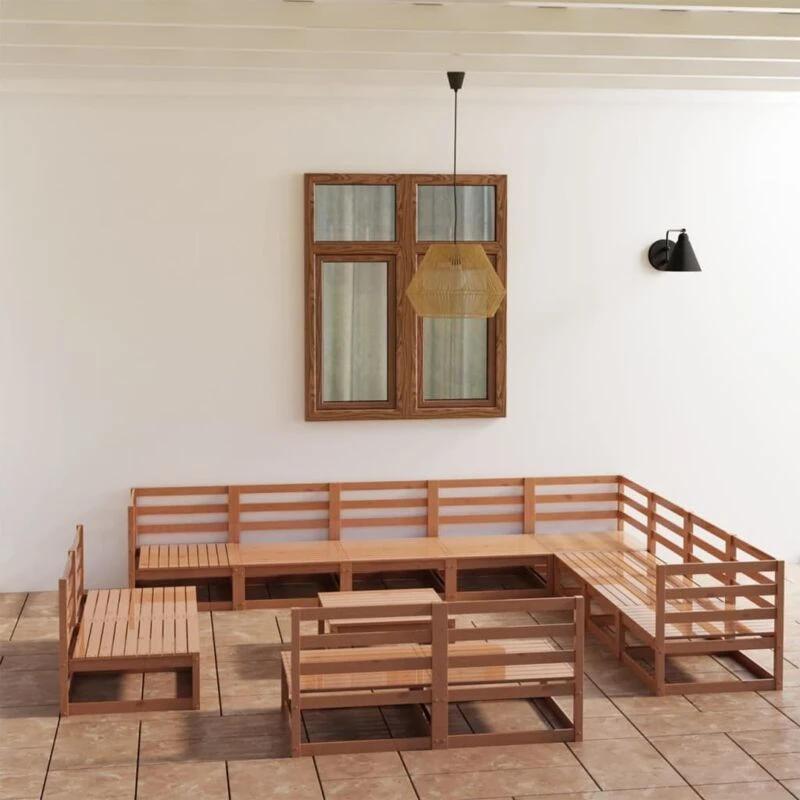 Image of VIDAXL 13 Piece Garden Lounge Set Honey Brown Solid Pinewood Vidaxl 8720286470053