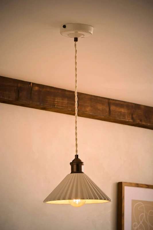Image of ValueLights Burford White Ceramic Ribbed Adjustable Ceiling Pendant Light & Bulb in Soft White Soft White Unisex