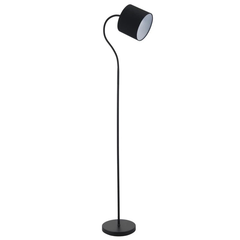 Image of Happy Homewares Traditional Matte Black Floor Lamp with Adjustable Cotton Fabric Shade Black Unisex