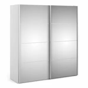 image of Verona Sliding Wardrobe 180Cm In White With Mirror Doors With 2 Shelves