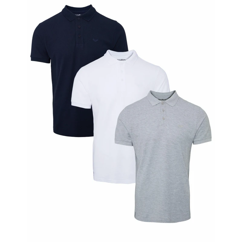 Image of Threadbare 3 Pack Cotton Pique Polo Shirts - Blue Blue M