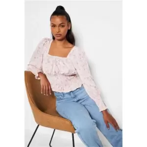 Image of I Saw It First Pink Long Sleeve Square Neck Floral Top - Pink