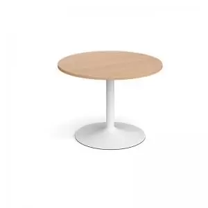 image of Trumpet base circular boardroom table 1000mm - white base and beech