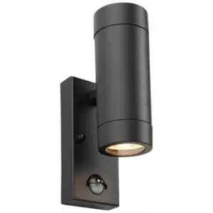 Image of Saxby Odyssey PIR Motion Sensor Up Down Wall Lamp Satin Black Paint & Clear Glass IP44