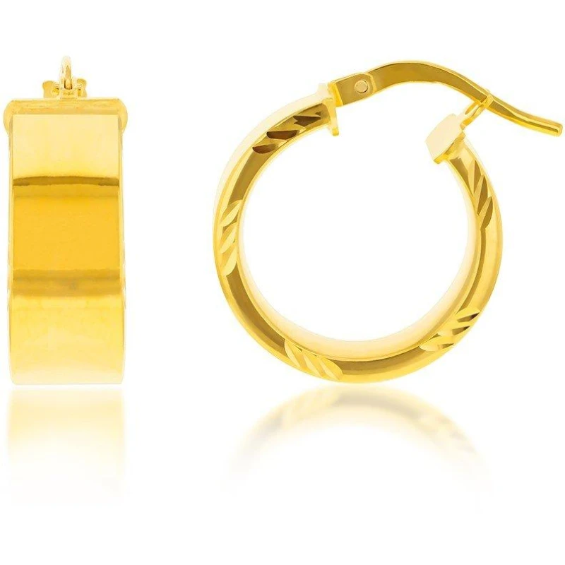 Image of Be You 9ct Gold Diamond Cut Edge Hoop Earrings Yellow Gold female One Size