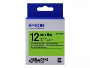 image of Epson LK-4GBF Black on Fluorescent Green Labelling Tape 12mm x 9m