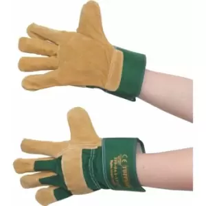 Image of Pigsplit Leather Rigger Gloves 2' Cuffs Size 10 - Green Yellow - Tuffsafe