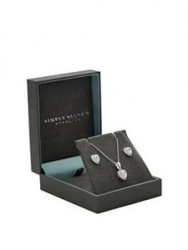 Image of Simply Silver Sterling Silver Cubic Zirconia Halo Heart Set