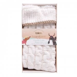 image of Totes Toasties Chenille Cable Slipper Socks - Cream