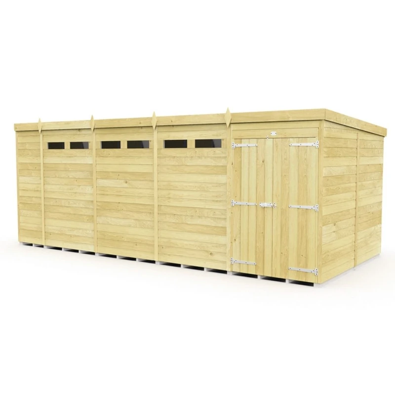 Image of Buttercup Farm 18 x 8 Feet Pent Security Shed - Double Door - L231 x W533 x H201cm in Brown Brown Unisex