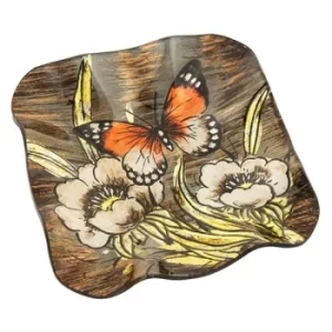 image of Amber Butterfly Square Dish Small