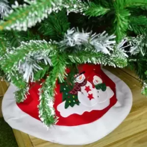 Image of Premier 91cm Diameter Fabric Christmas Tree Skirt with Snowmen & Christmas Tree