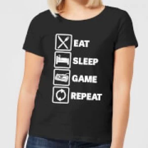 Image of Eat Sleep Game Repeat Womens T-Shirt - Black - 3XL