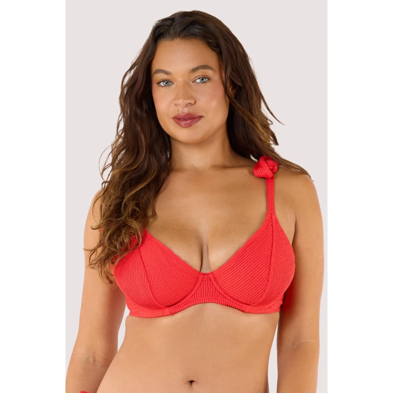 Image of Peek and Beau Hattie Red Crinkle Underwired Bikini Top Red female 32DD
