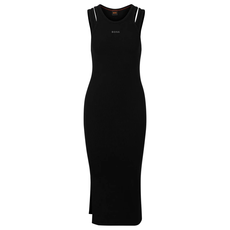 Image of Boss Womens Eliam Maxi Cotton Strappy T-Shirt Dress Black 001 female S