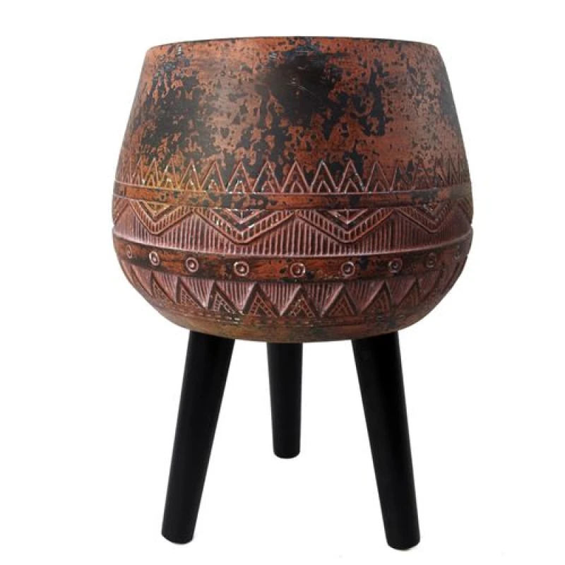 Image of Leaf 44cm x 30cm Large Zaturn Planter Brown / Black with Legs Large Dark Brown