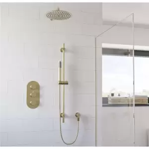 image of Brushed Brass Concealed Thermostatic Mixer Shower with Wall Mounted Shower Head & Pencil Handset - Arissa