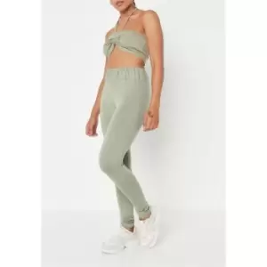 image of Missguided Ruched Deep Waistband Leggings - Green