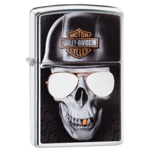 Image of Zippo Harley Davidson Skull Helmet Chrome Regular Windproof Lighter
