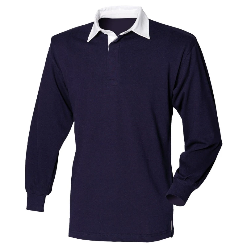 Image of Front Row Mens Long Sleeve Classic Rugby Polo Shirt in Navy Size: Small Navy Male S