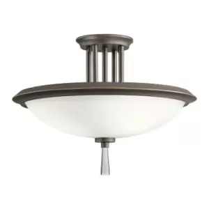 Image of 3 Bulb Semi Flush Light Opaque Glass Crystal Accent Olde Bronze LED E27 60W