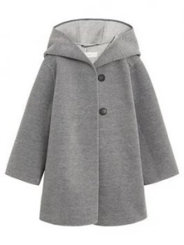 Image of Mango Girls Hooded Midi Length Coat - Grey, Size 9 Years, Women