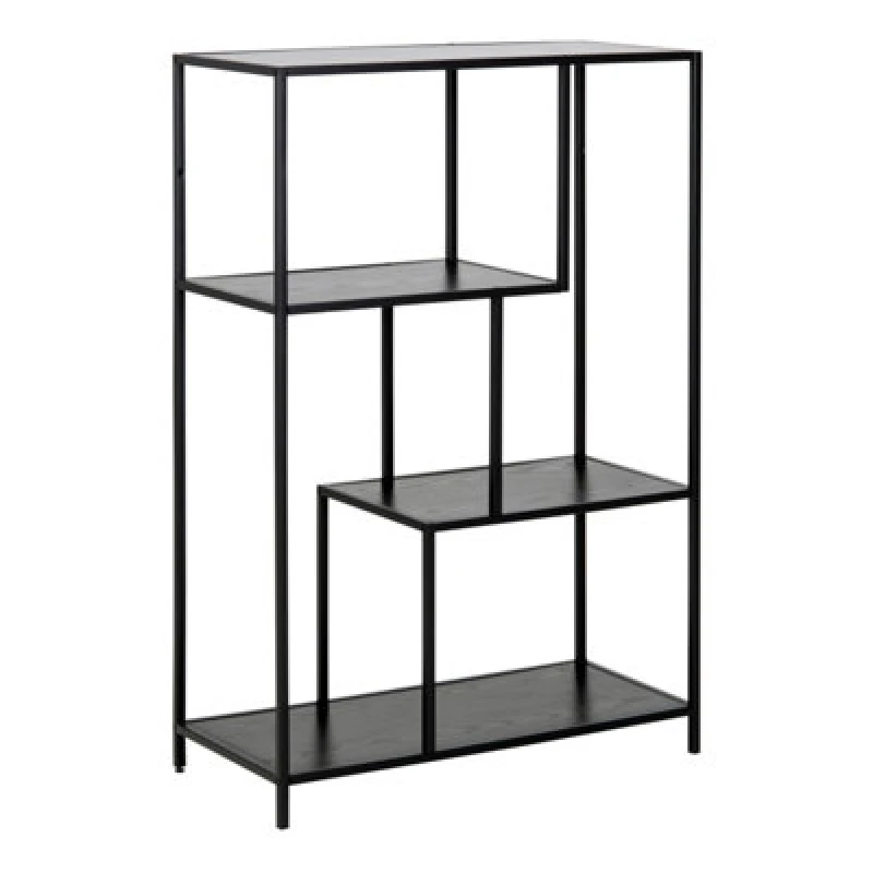Image of Furniture To Go Seaford Black Metal Asymmetrical Bookcase With 3 Black Shelves