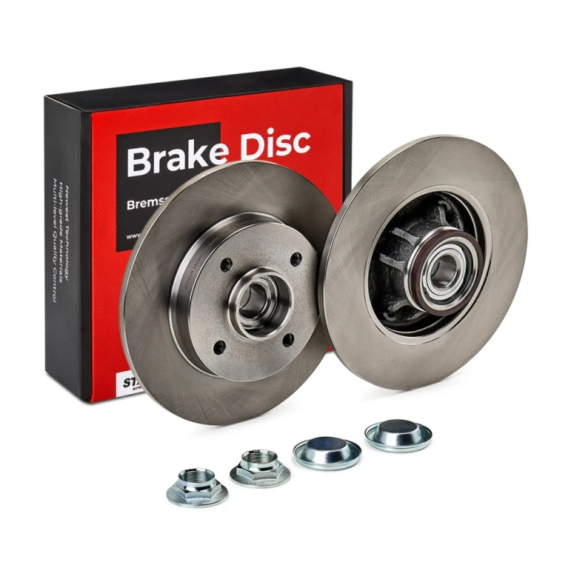 Image of STARK SKBD-0022895 Brake disc Rear Axle, solid, Cast Iron, Uncoated, Untreated, with wheel hub Cast Iron Brake Disc (82)