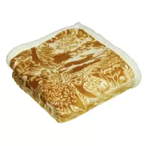 Image of Furn. Winter Woods Throw Printed Fleece Front With Sherpa Fleece Reverse Polyester Ochre